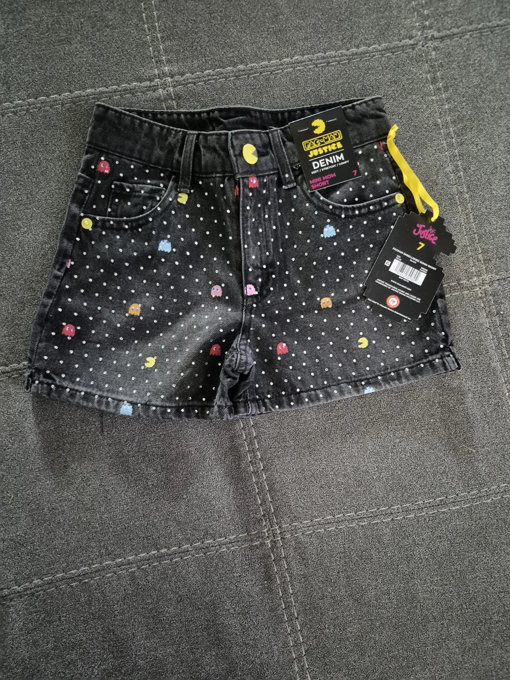Justice Kids' Black Pac-Man Print Denim Shorts